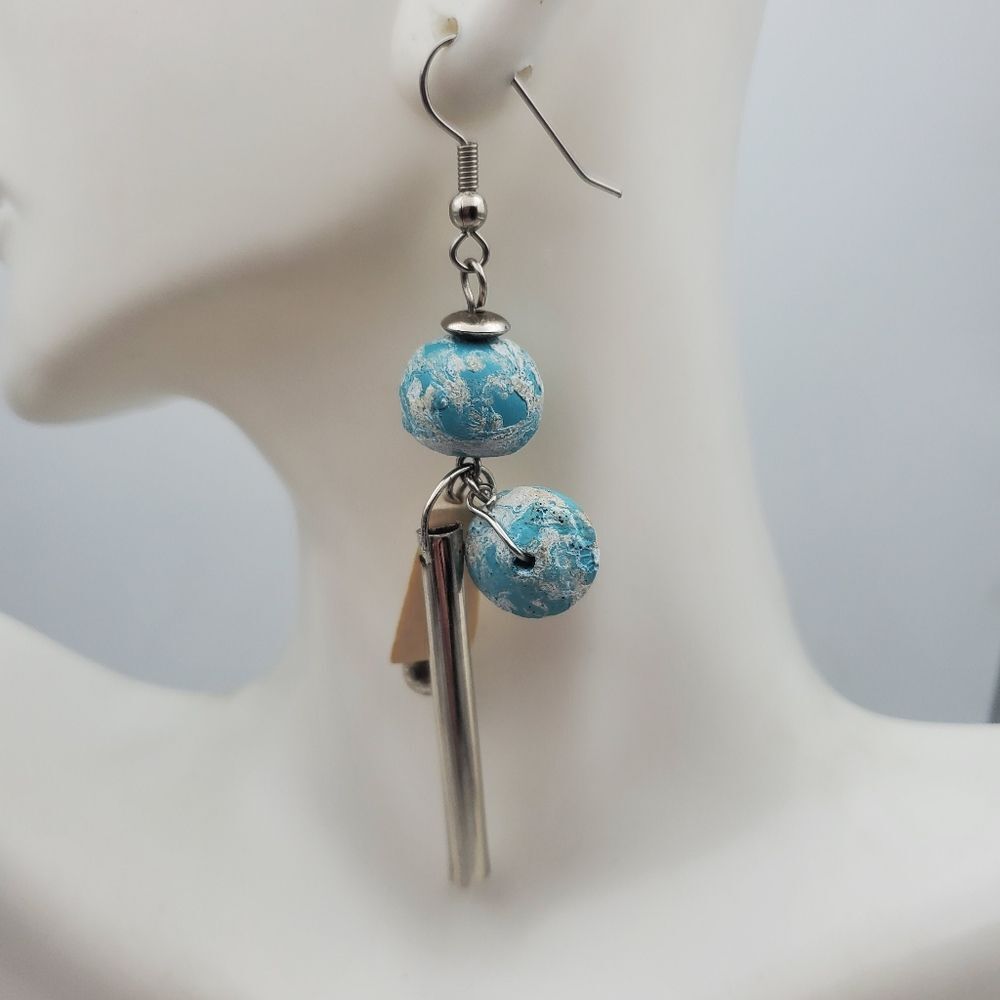 Blue lamp orb wild tassel dangle earrings